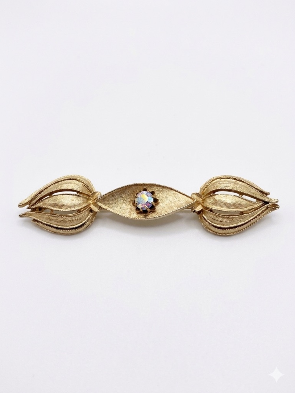 Signed Coro Gold Tone Brooch Aurora Borealis Rhinestone – Mid-Century Modern Pin